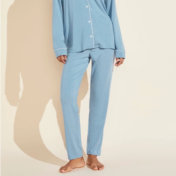NWT Eberjey Gisele slim tuxedo pajama set sz XL in blue shadow/blush - Picture 2 of 4